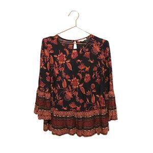 Beachlunchlounge Floral Peplum Bell Sleeve Blouse - XS